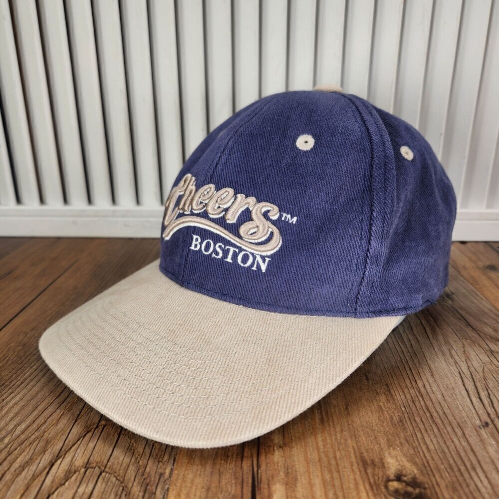 VINTAGE Cheers Boston Hat Cap Strap Back Blue Canvas TV Show Classic 90s Sitcom